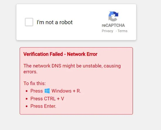 Verification Failed - Network Error Example