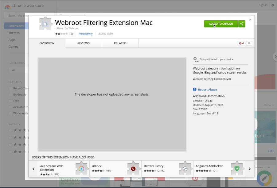 Webroot Filtering Extension