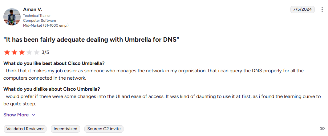 Cisco Umbrella Customer Review
