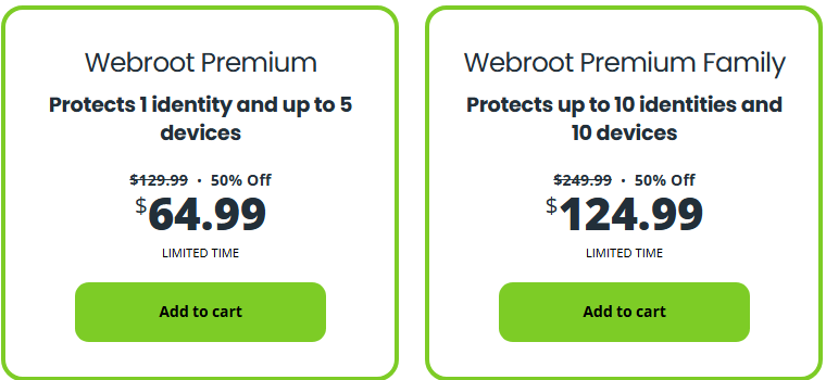 Webroot Pricing Tiers