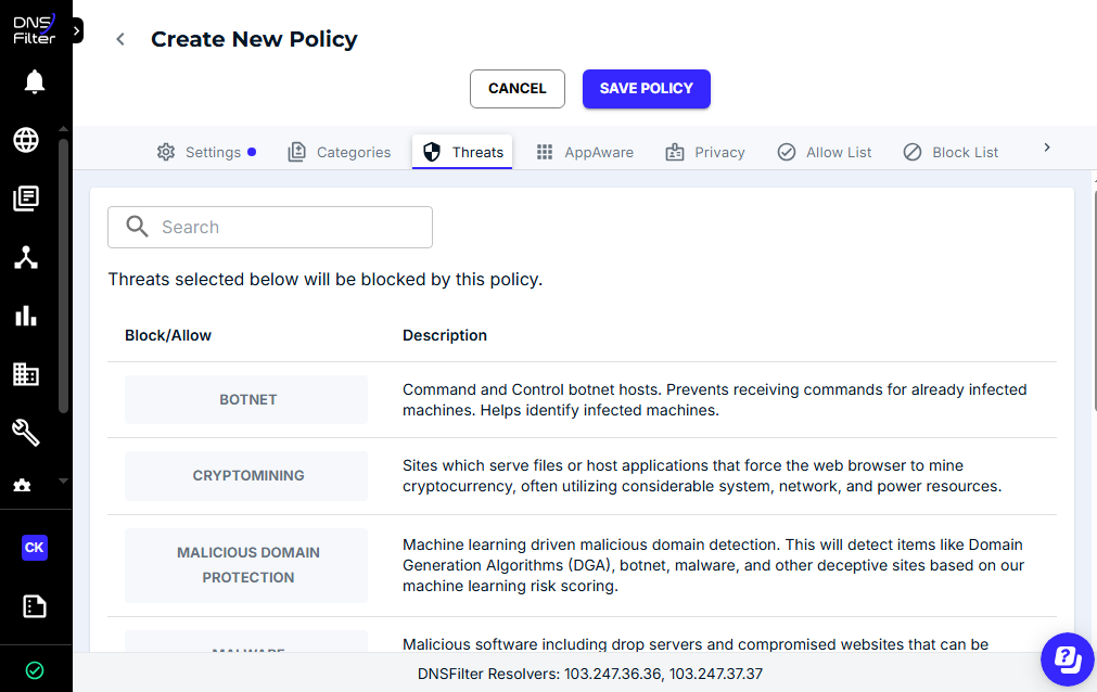 DNSFilter Policy Creation