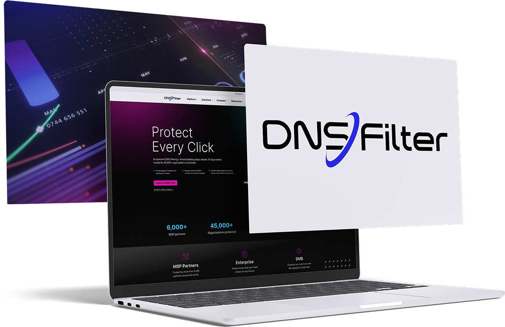 DNSFilter brand assets shown on a laptop screen